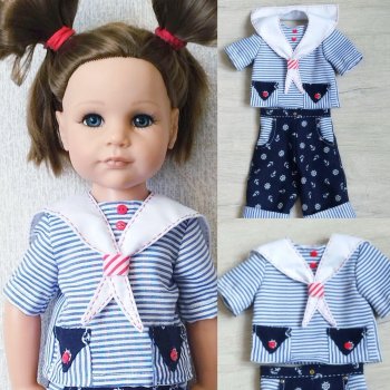 Костюмчик в стиле морячка для кукол готц 48 - 50 см