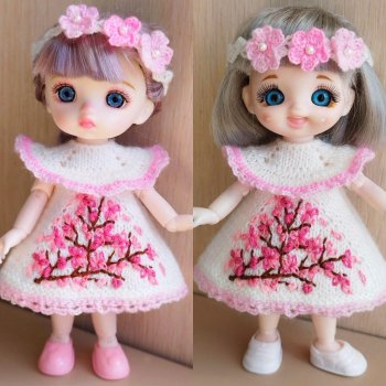 Комплект одежды для шарнирных куколок ростом 14-16 см   "Ветка сакуры"