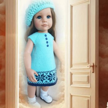 Летнее платье с ажурным беретом для кукол готц 48-50 см