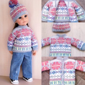 Осенне-зимний вязаный комплект с жаккардом для готц 50 см