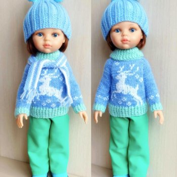 Голубой свитер спицами с жаккардовым орнаментом для паолочки