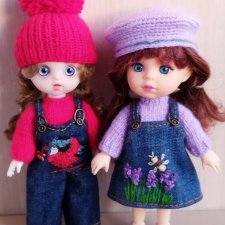 Джинсовые наряды с вышивкой для баболей и кукол с похожими размерами