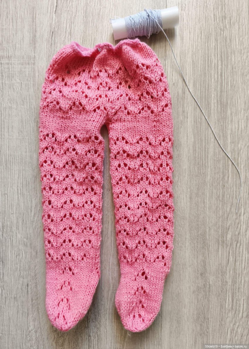 Ажурные колготки спицами для кукол готц 48-50 см (фото 2)