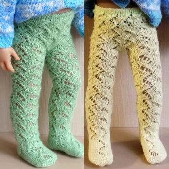 Ажурные колготки спицами для кукол готц 48-50 см