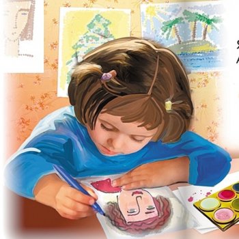 Внучка рисует, бабушка вышивает