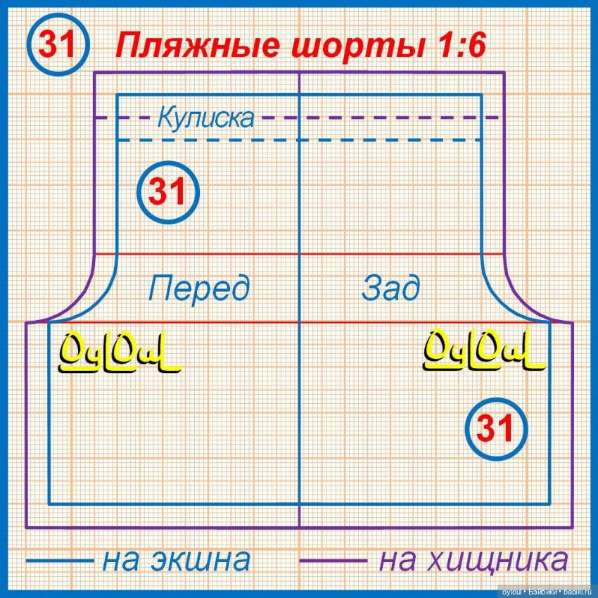 {63} Пляжные шорты 1:6 — Одежда и обувь для кукол своими руками: фото (фото 9)