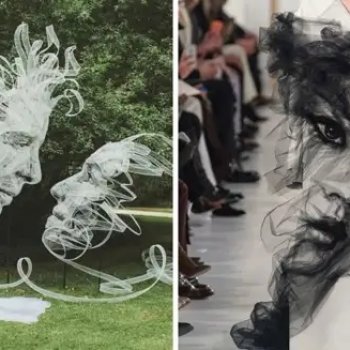 Художник использует обычный тюль, придает ему форму и создает невероятную красоту