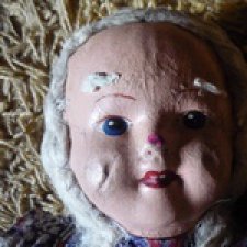 Кукла старинная набивная, лицо папье-маше