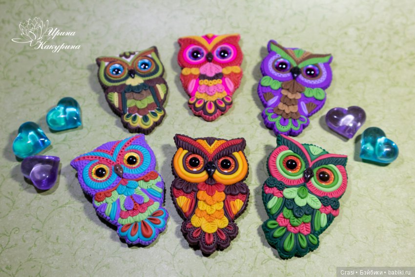 Броши Совушки — Лепка авторских игрушек и папье