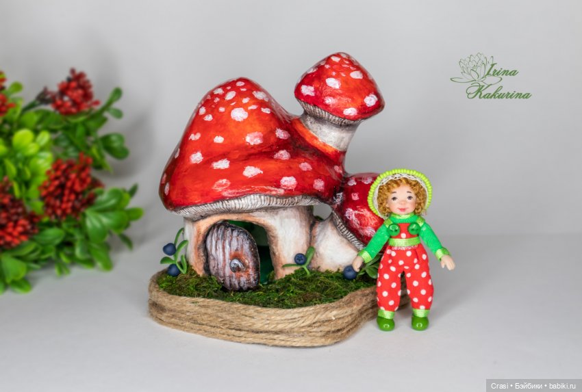 Домик грибок с жильцом — Авторские миниатюрные куклы: лепка (фото 5)