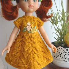 Медовое платье с вышивкой для куколок 32-34 см (Паола Рейна, Бержуан и т.п.)