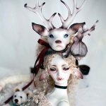 Головной убор в виде головы оленя с рожками для куклы БДЖ Souldoll