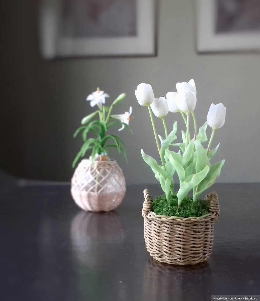 Миниатюрные цветы, цветы из холодного фарфора, цветы для кукольных домов, цветы для кукол,цветы книтель виктории