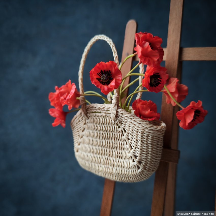 Миниатюра, корзина, миниатюрные цветы, 1/6, 1/12,  плетёная сумка, плетёные аксессуары для кукол, knitelvika,