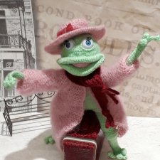 Попутчица, авторская вязаная игрушка, лягушка