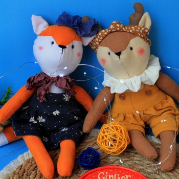Текстильные игрушки Олененок и Лисица