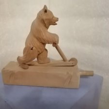 Богородская игрушка СССР * Медведь на самокате * Механическая *