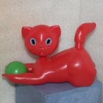 Игрушка СССР * Каталка * Кот с мячиком