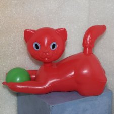 Игрушка СССР * Каталка * Кот с мячиком