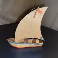 Старая советская елочная игрушка Сделай сам! Бумажная Кораблик, парусник