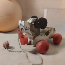 Игрушка Каталка СССР Собака с башмаком, с трещеткой