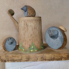 Деревянная фигурка, шкатулочка СССР Ежики