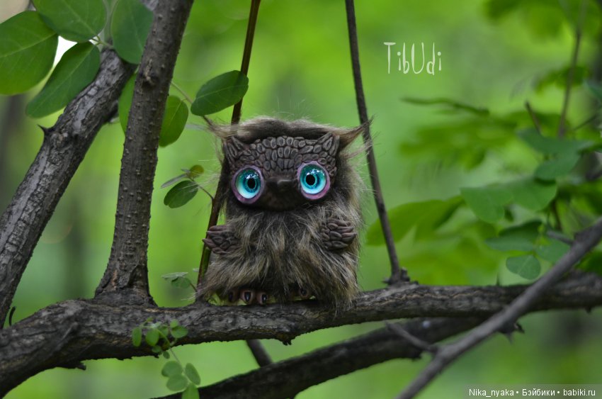 Совушки — Игрушки в смешанной технике (мех и глина): Арт