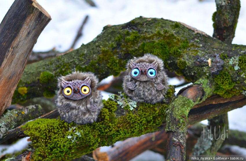 Совушки — Игрушки в смешанной технике (мех и глина): Арт (фото 8)