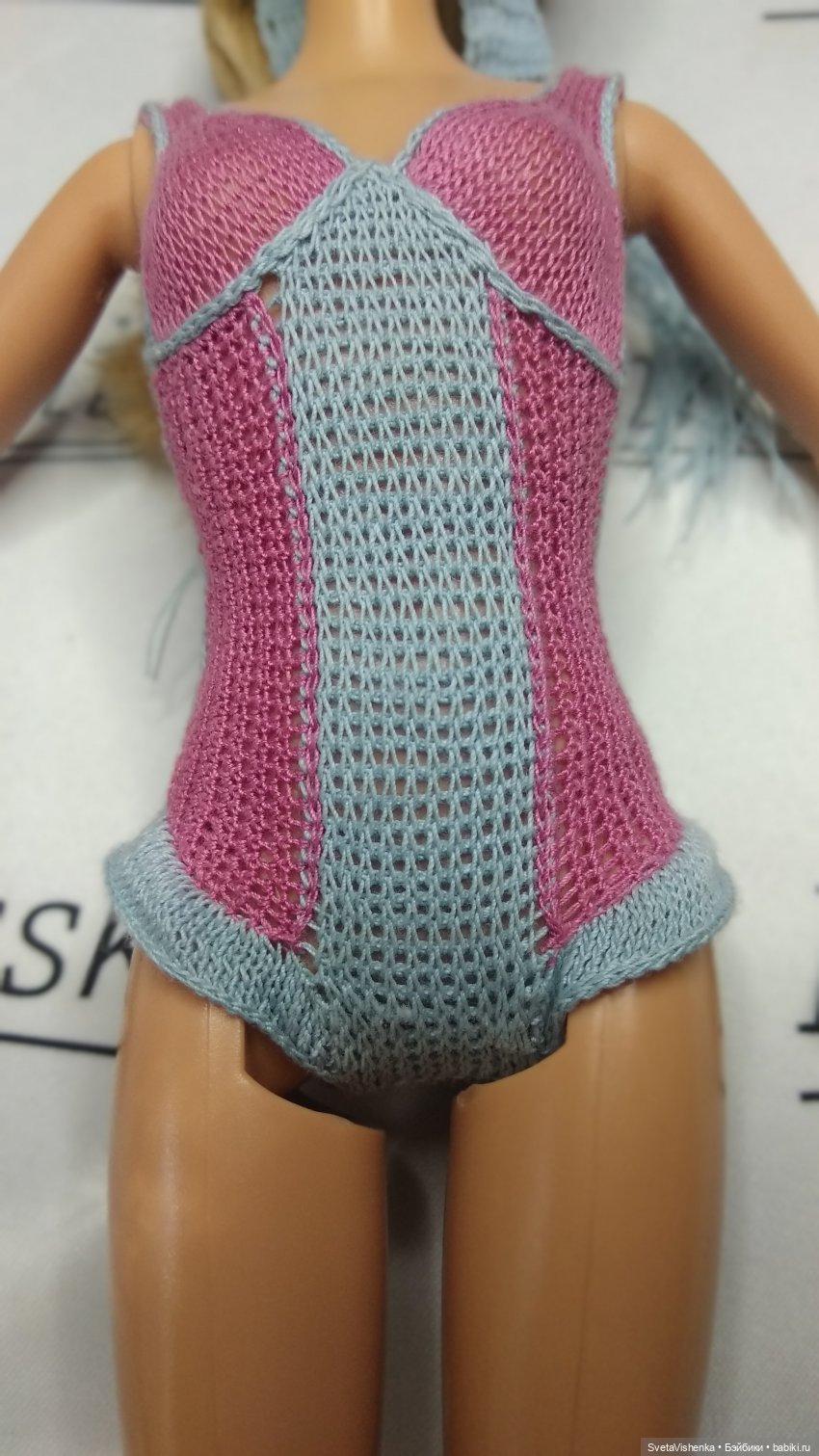 Комплект пляжной одежды для Барби. Вязание в разных техниках (фото 4)