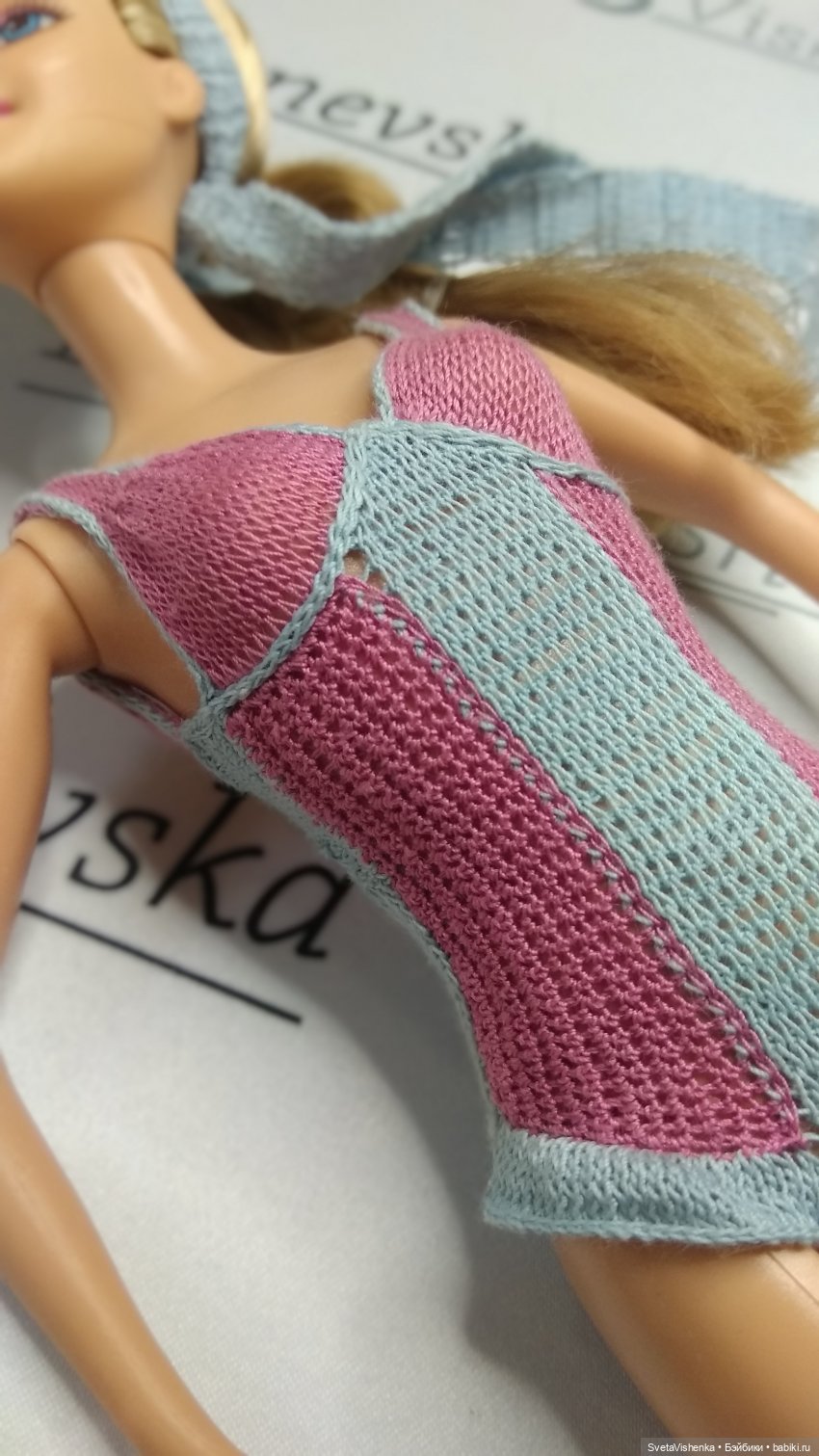Комплект пляжной одежды для Барби. Вязание в разных техниках (фото 6)