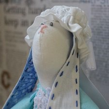 Текстильная игрушка Тильда Зайка  в голубом.