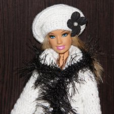 Вязаное пальто "Белая Жемчужина Черного Моря" для куколки Барби