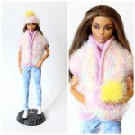 Комплект для Барби: меховой жилет, шапочка и шарф