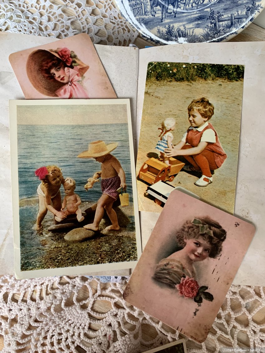 Куклы, дети и розы на винтажных открытках (фото 6)