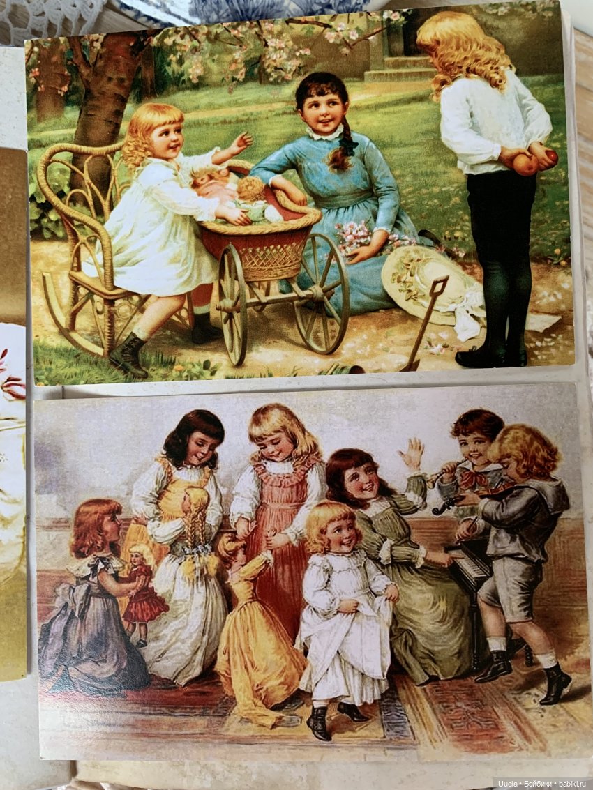 Куклы, дети и розы на винтажных открытках (фото 8)