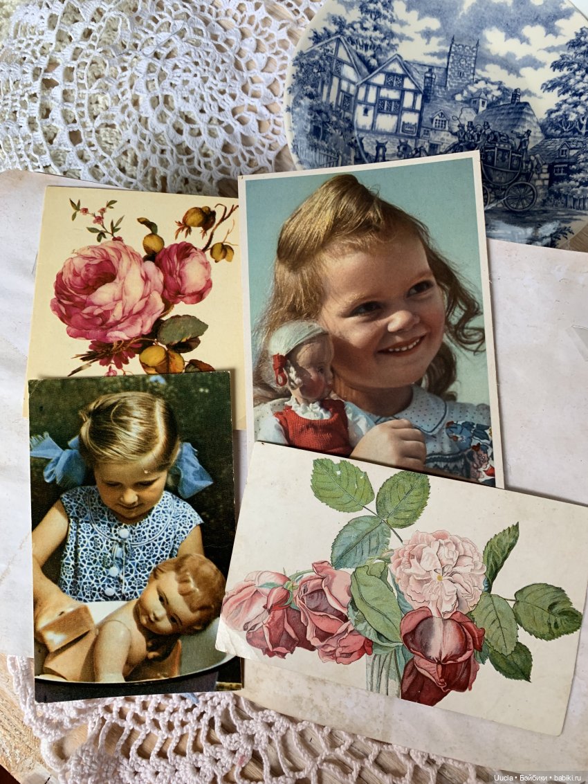 Куклы, дети и розы на винтажных открытках (фото 3)