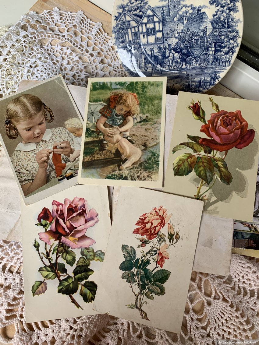 Куклы, дети и розы на винтажных открытках (фото 4)