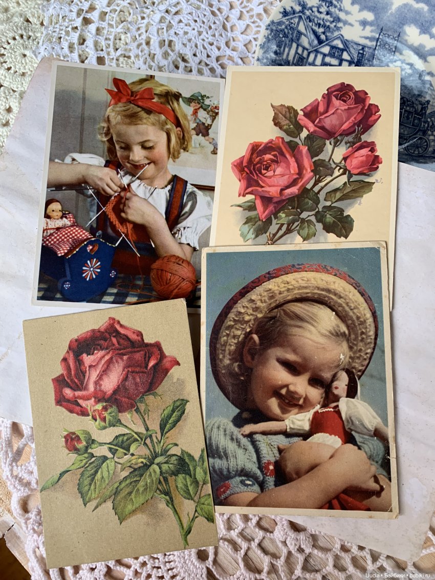 Куклы, дети и розы на винтажных открытках (фото 2)