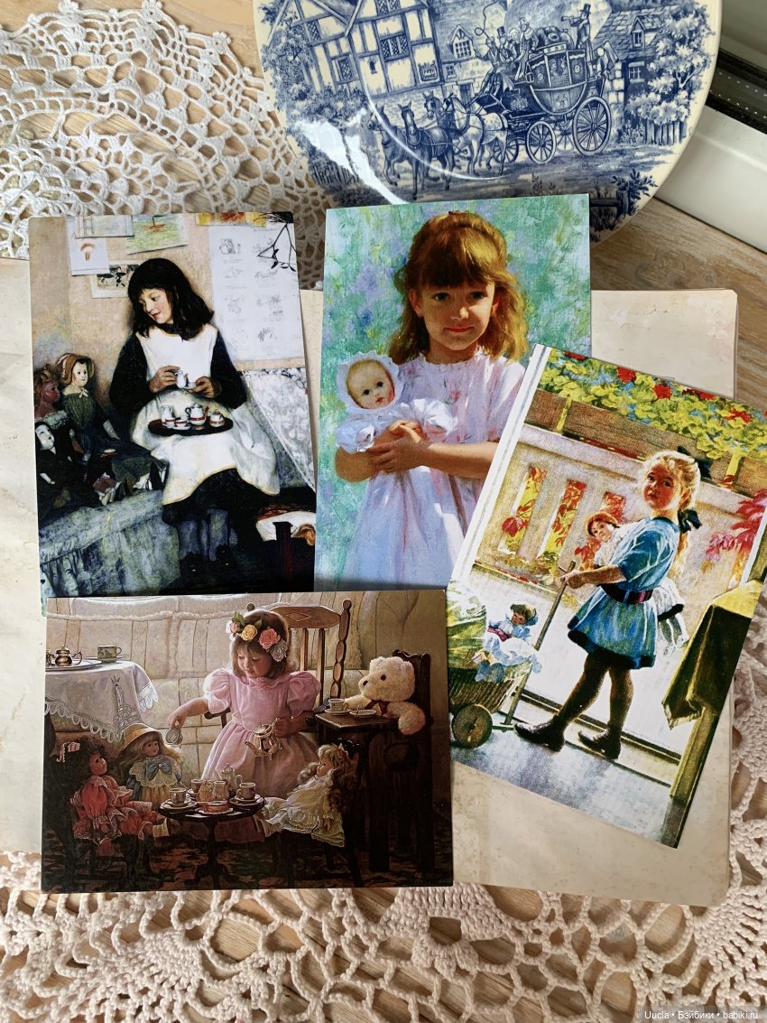 Куклы, дети и розы на винтажных открытках (фото 10)