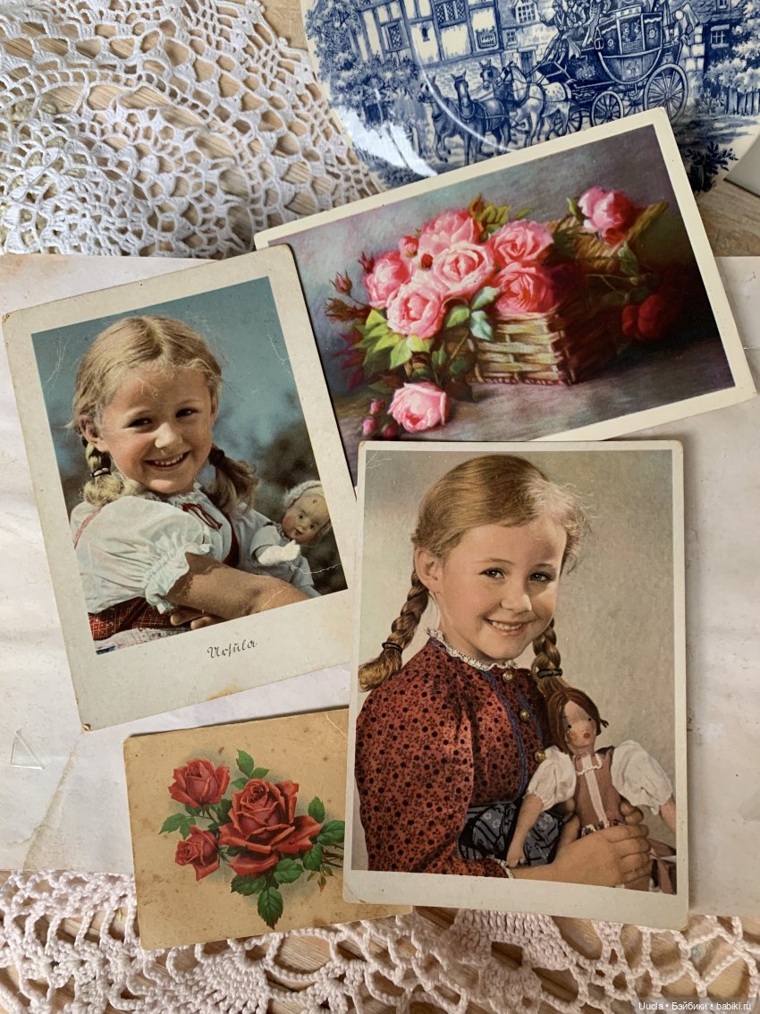 Куклы, дети и розы на винтажных открытках (фото 5)