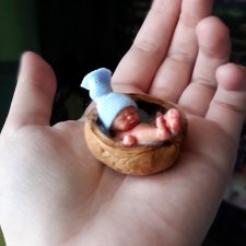 Силиконовый ребёнок в скорлупе грецкого ореха