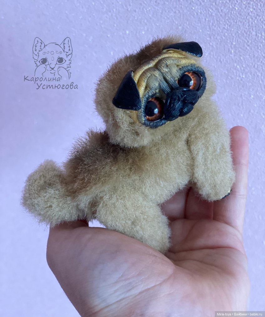 Щенки Мопса — Игрушки в смешанной технике (мех и глина): Арт