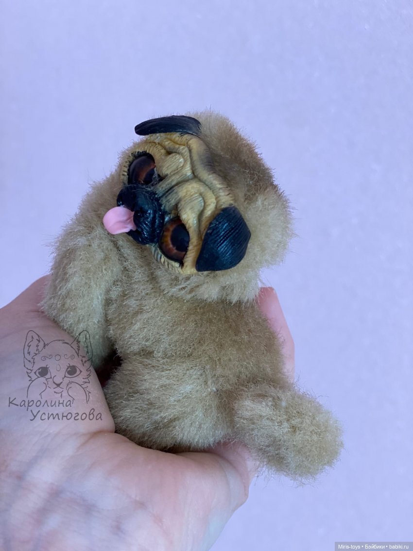 Щенки Мопса — Игрушки в смешанной технике (мех и глина): Арт (фото 10)