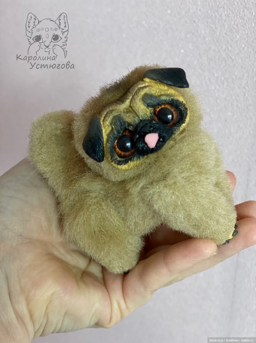 Щенки Мопса — Игрушки в смешанной технике (мех и глина): Арт