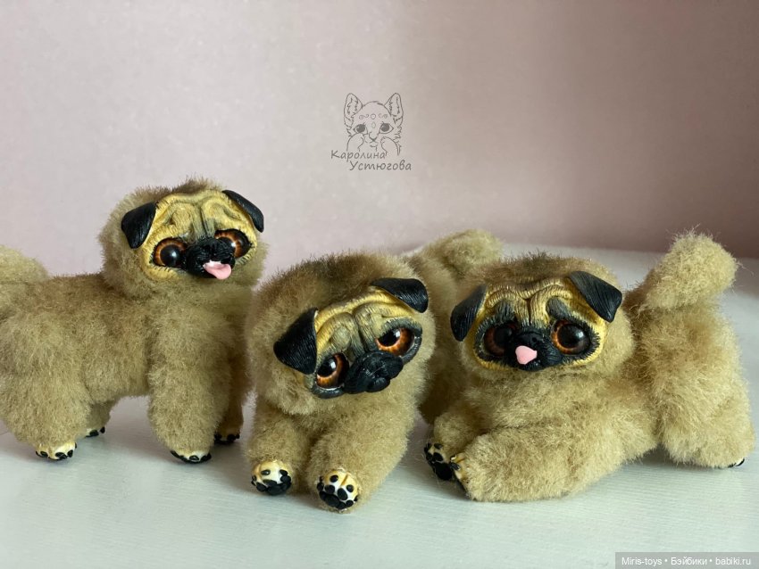 Щенки Мопса — Игрушки в смешанной технике (мех и глина): Арт (фото 3)