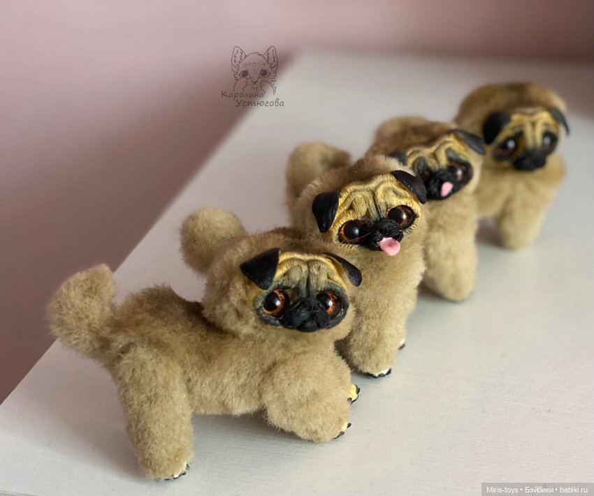 Щенки Мопса — Игрушки в смешанной технике (мех и глина): Арт (фото 4)