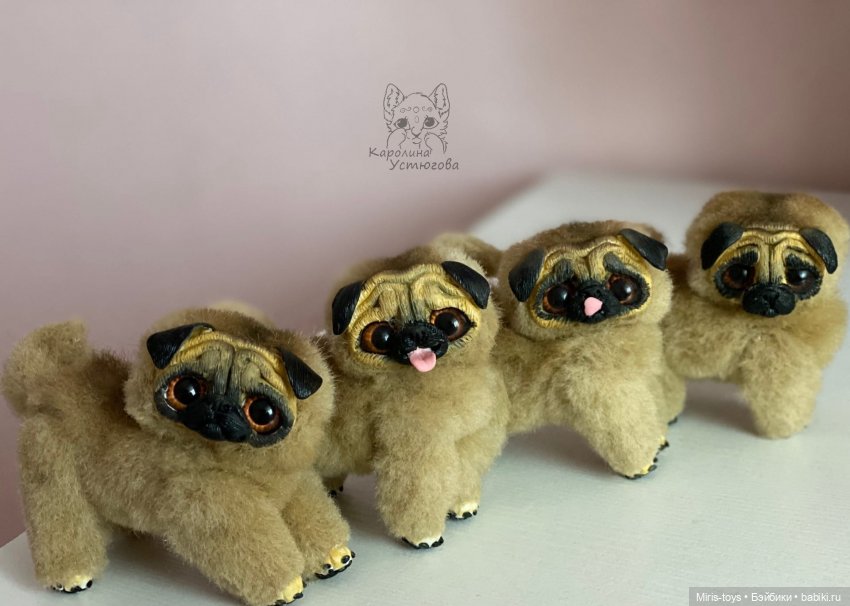 Щенки Мопса — Игрушки в смешанной технике (мех и глина): Арт (фото 7)