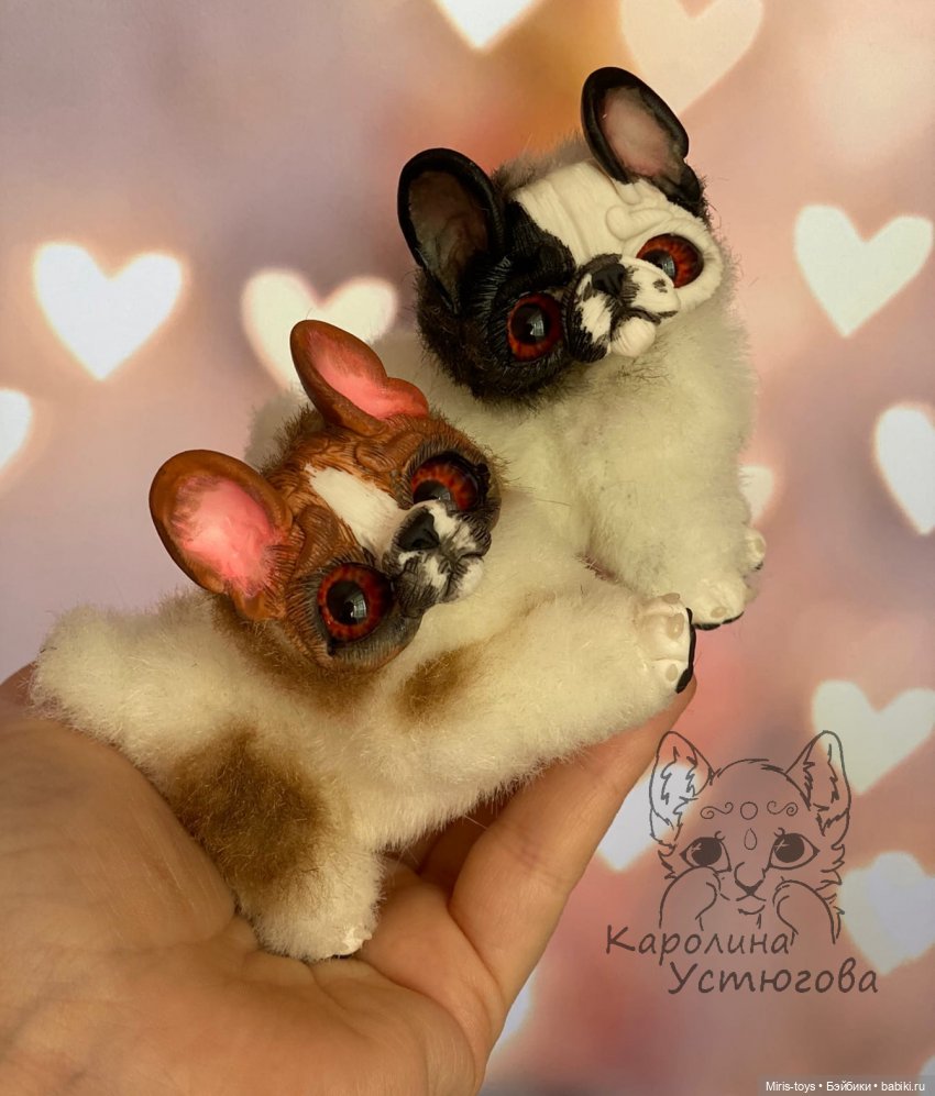 Французские бульдоги — Игрушки в смешанной технике (мех и глина): Арт (фото 5)