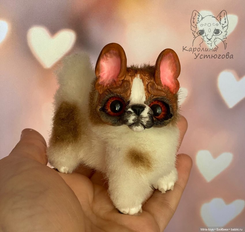 Французские бульдоги — Игрушки в смешанной технике (мех и глина): Арт