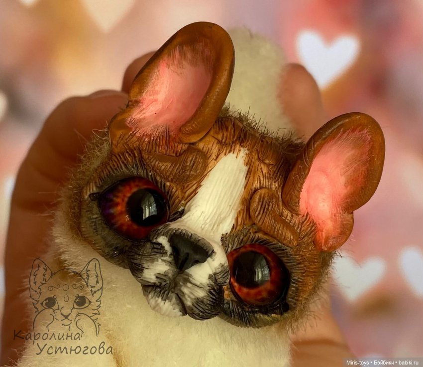 Французские бульдоги — Игрушки в смешанной технике (мех и глина): Арт